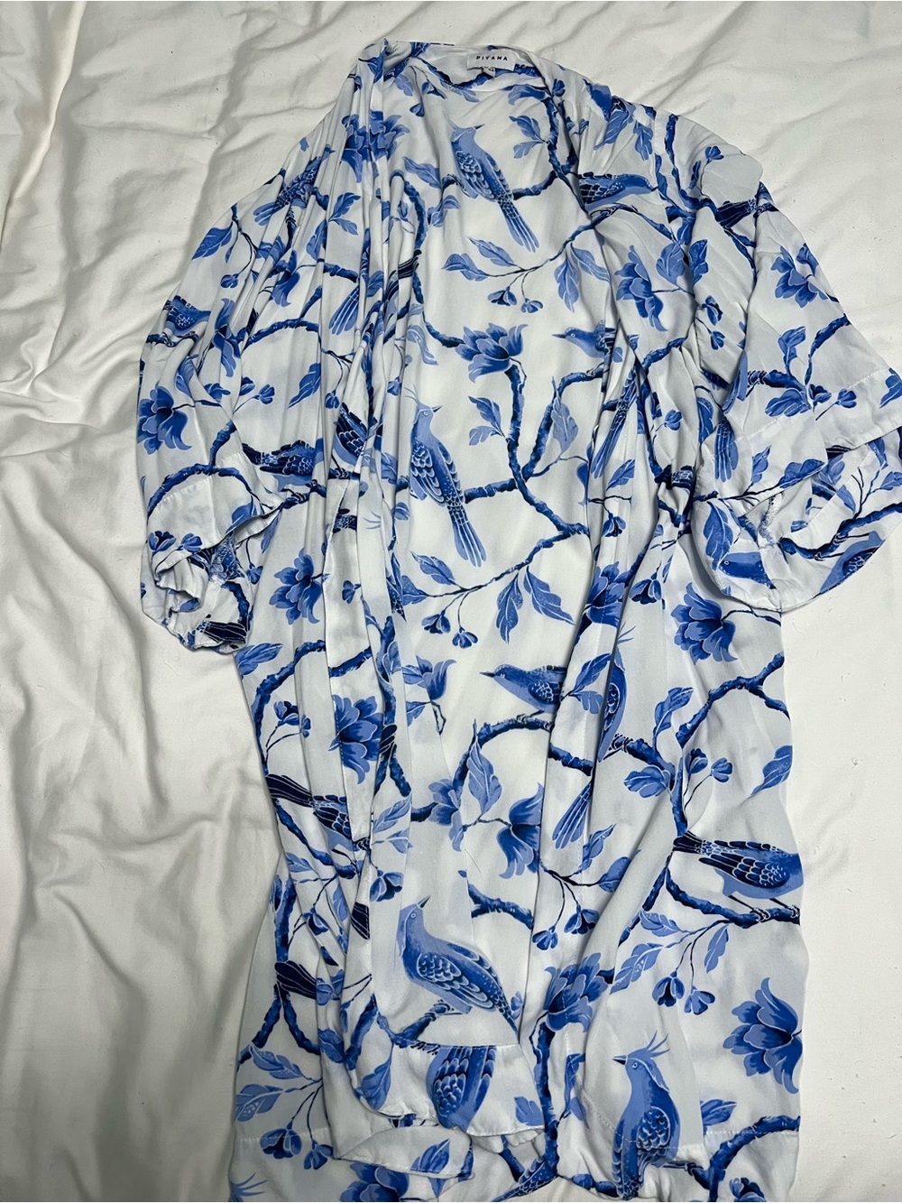 Piyama Blue & White Bird-Print Robe